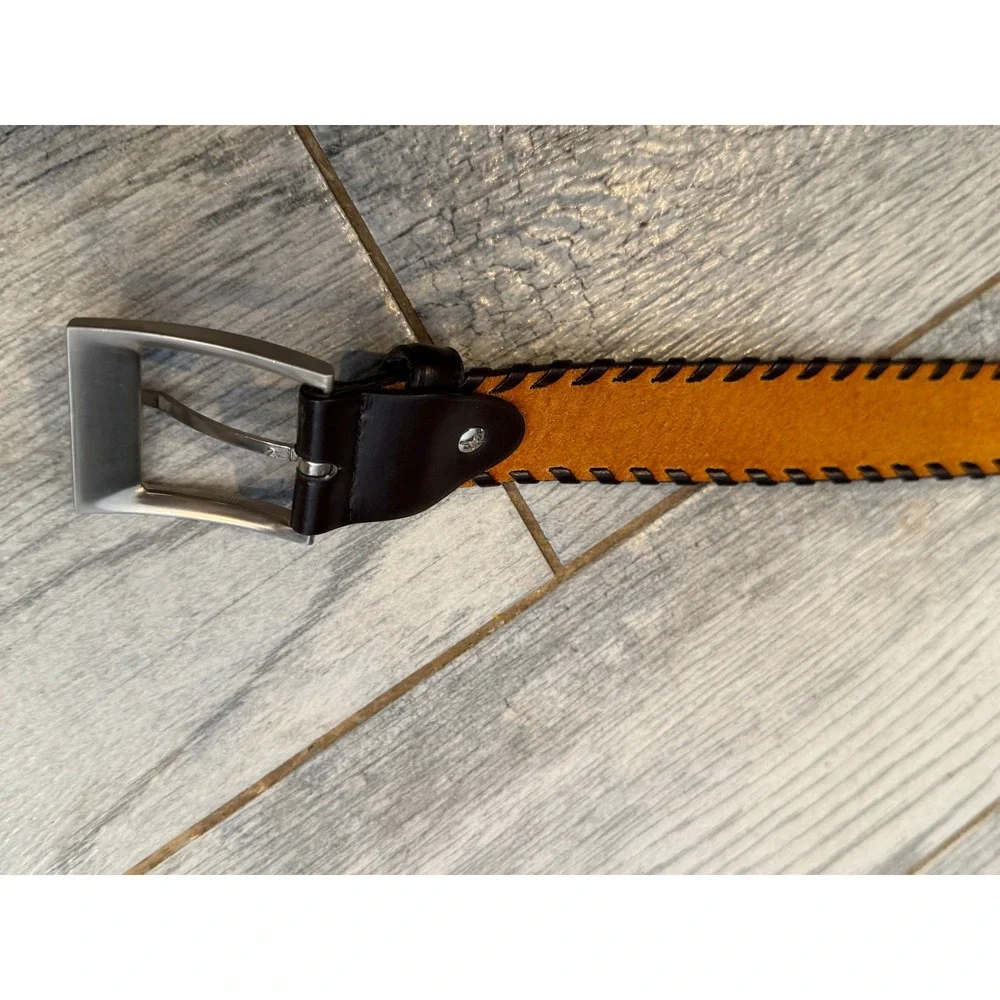 Braided Edge Leather Belt Mens 34 Dark Brown Vintage Western Cowboy Classic